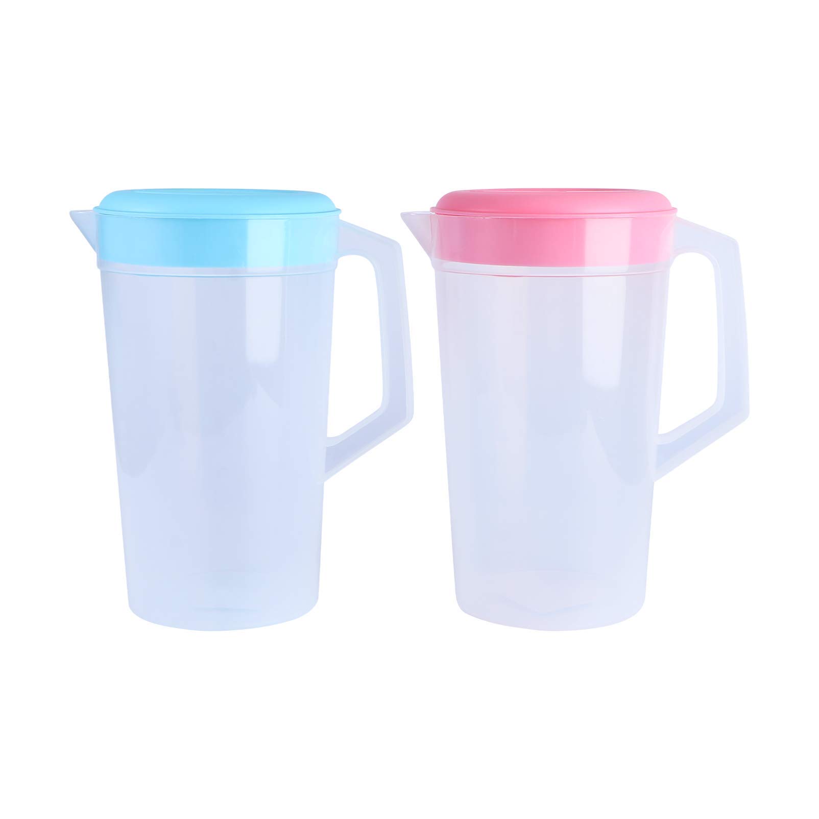 FRCOLOR 2-Pack Plastic Pitcher Set - 64oz Large Capacity Juice & Water Pitcher with Lid - BPA-Free for Milk, Iced Tea, Lemonade - Leakproof & Durable (Pink & Blue) - Perfect for Parties, BBQs & Everyday Kitchen Use