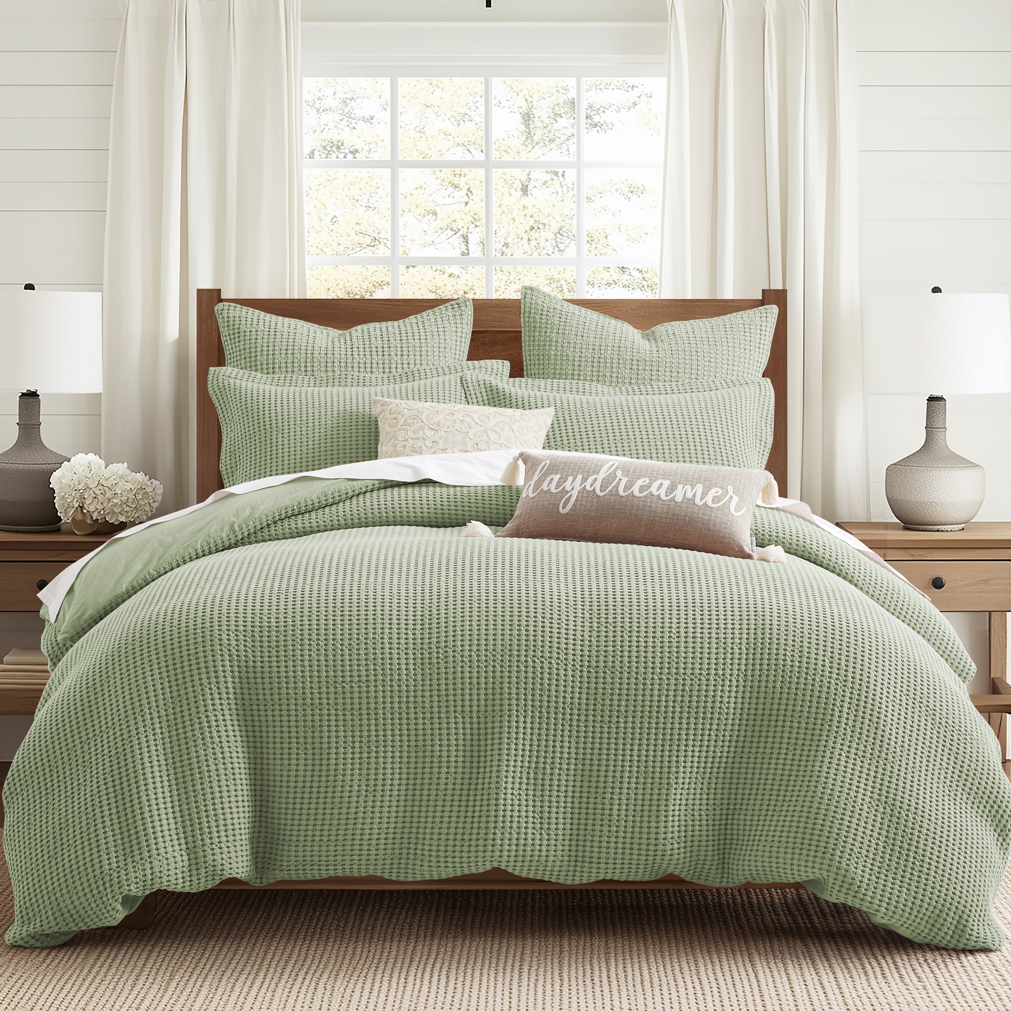 Mills Waffle Duvet Cover Set - Soft Textured Bedding for Cozy Comfort - Perfect for Master Bedroom, Guest Room & Dorm Decor