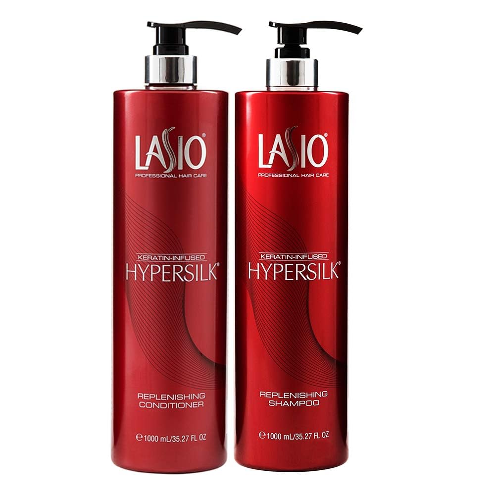 Lasio Keratin-Infused HYPERSILK Shampoo & Conditioner Set - Sulfate Free, 12.34 Fl Oz - Repair & Restore Damaged Hair with Keratin Treatment - Perfect for Dry, Frizzy & Color-Treated Hair - Salon Quality Hair Care at Home
