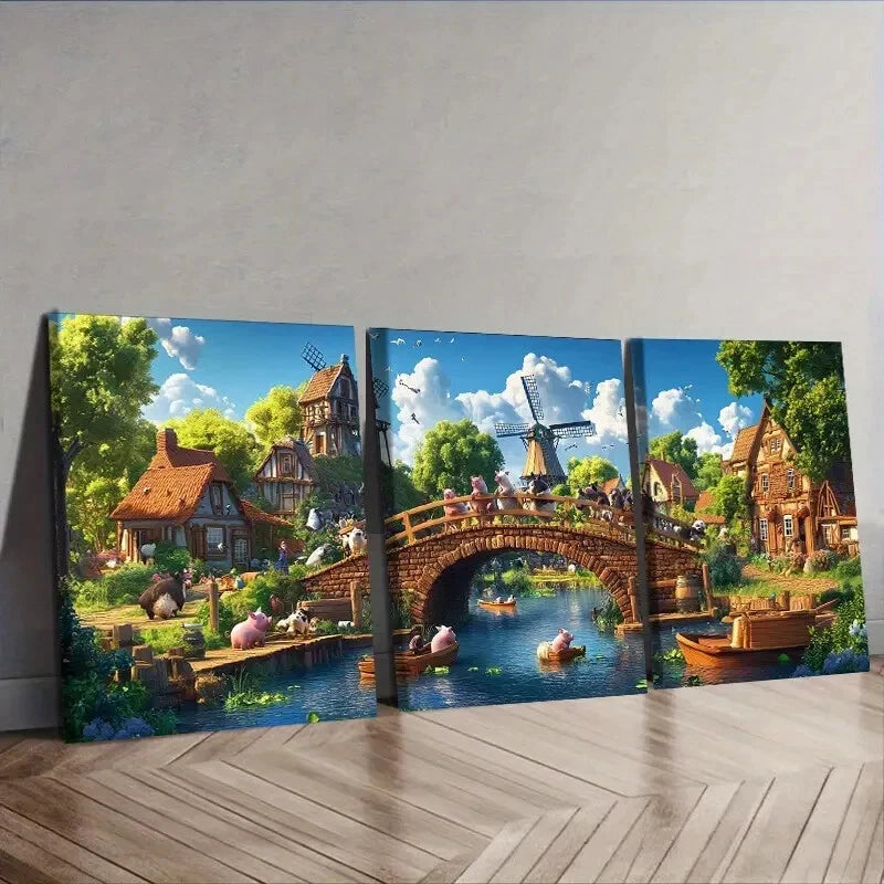 3-Piece Whimsical Animals Canvas Wall Art Set - Framed 40x60cm High Quality Print - Australian Made Ready to Hang Wall Decor for Living Room, Bedroom & Nursery