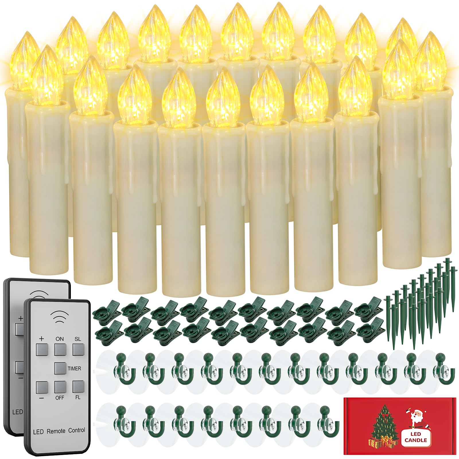 PChero 20-Pack Battery Operated Flameless Window Candles with Timer & Remote - Waterproof Flickering Taper Candles for Christmas Tree, Halloween, Home Decor - Perfect for Holiday Lighting, Window Displays & Party Decorations