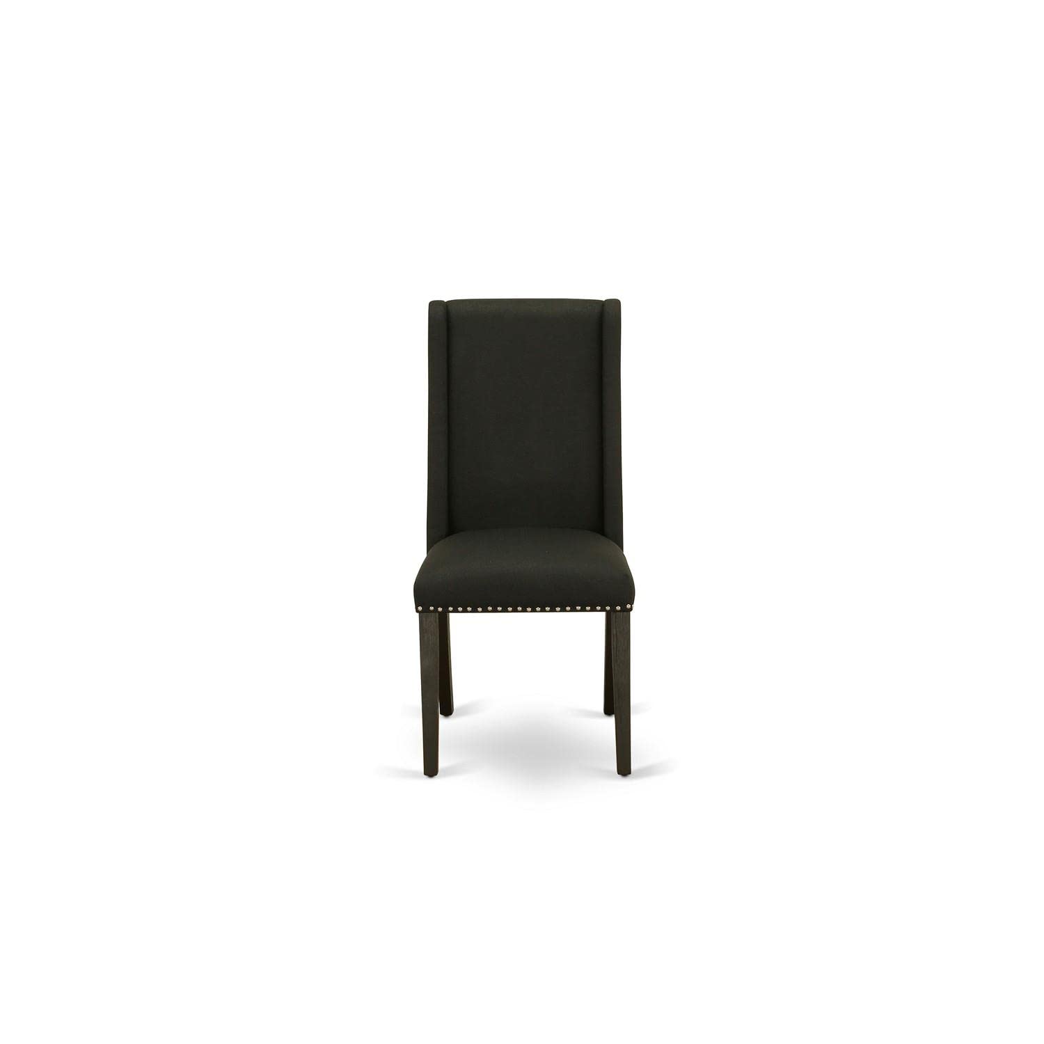 East West Furniture FLP6T24 Florence Parson Dining Chairs - Set of 2, Black Linen Fabric Upholstered with Nailhead Trim & Wirebrushed Black Finish - Elegant Dining Room Chairs for Formal Dining, Kitchen Breakfast Nook, or Home Office Seating