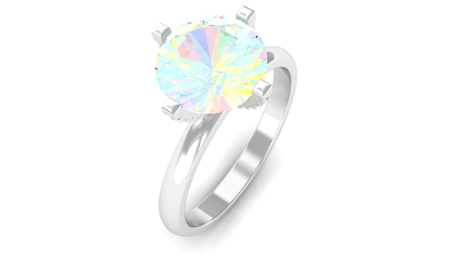 2.25 CT Ethiopian Opal & Moissanite Ring - 8MM Round Cut Solitaire Engagement Ring for Women in 14K Solid Gold | Perfect for Weddings, Anniversaries & Special Occasions