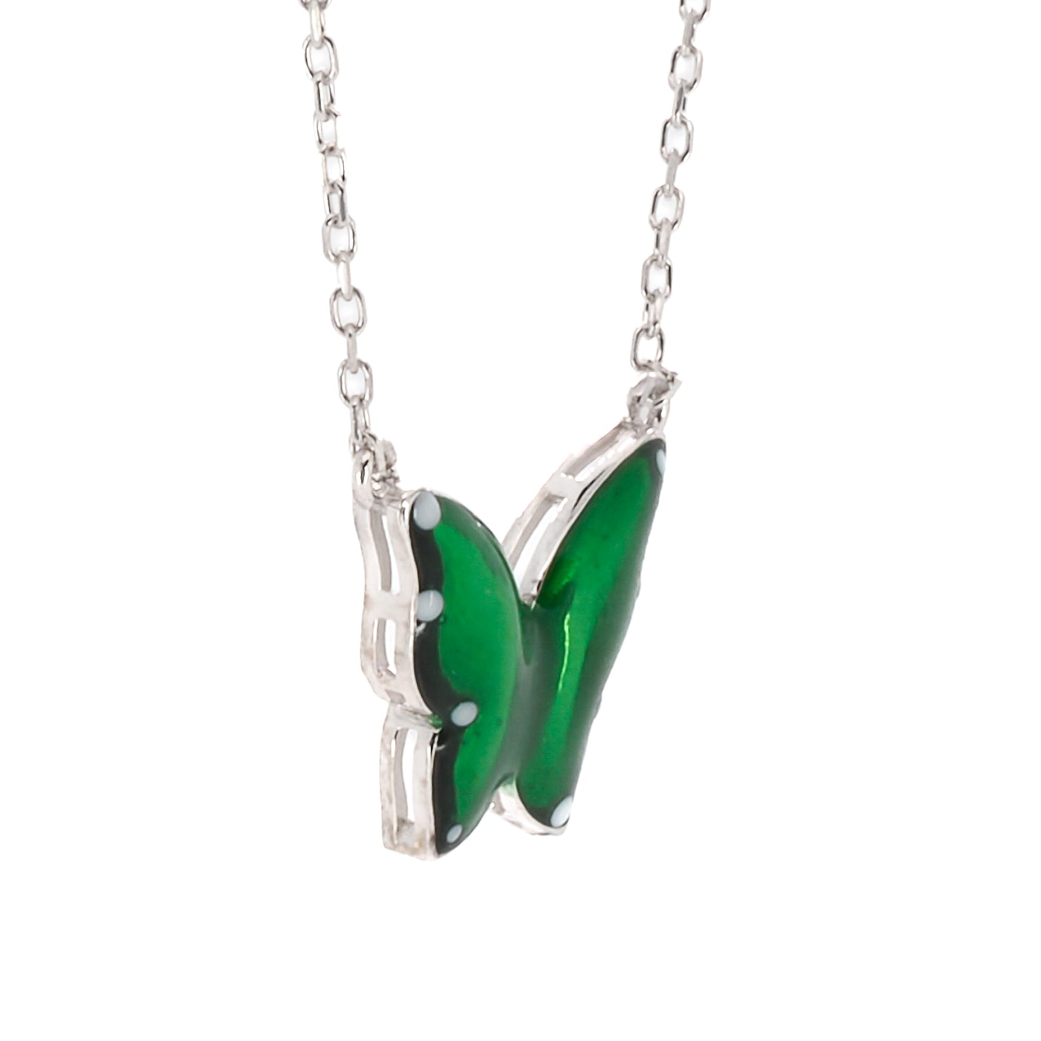 Silver Abundance Green Enamel Butterfly Pendant Necklace - Elegant Jewelry Gift for Women, Perfect for Parties, Weddings & Everyday Wear