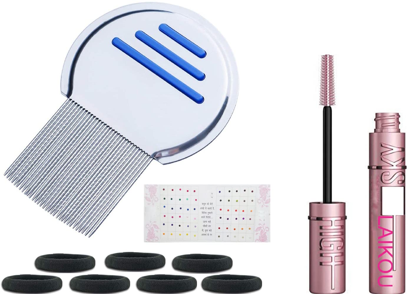 Professional Natural Look Sky High Volume Up Mascara & Stainless Steel Lice Comb for Head Lice Egg Removal - Band Tikka (Pack of 10) - Perfect for Daily Makeup and Lice Treatment at Home