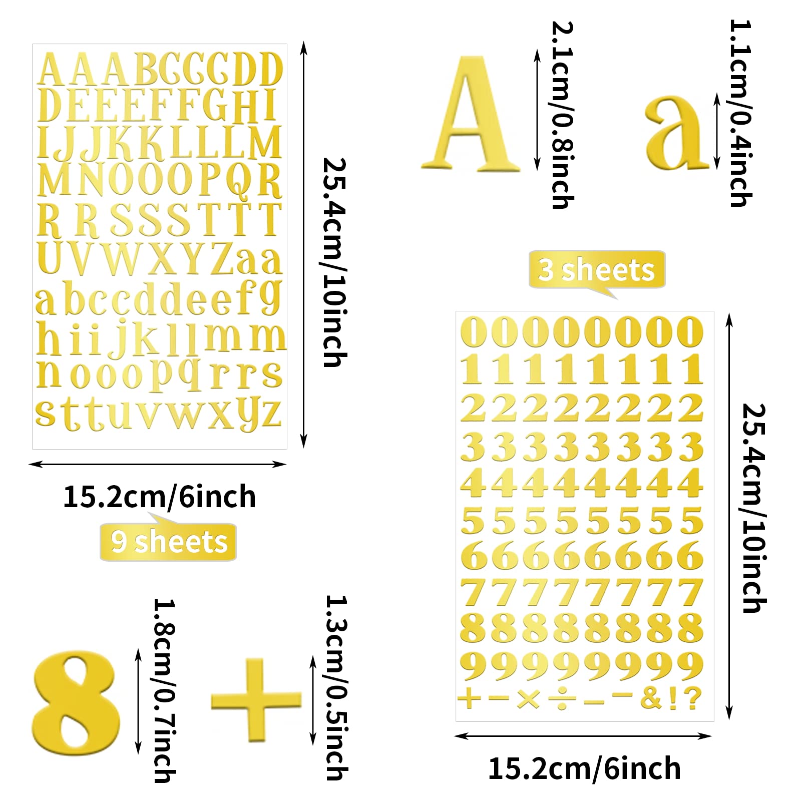 Prasacco 12 Sheets Gold Letter Stickers - Self Adhesive Alphabet & Number Stickers for Graduation Cap Decoration, DIY Crafts, Scrapbooking, and Party Decor | Perfect for Graduation Caps, Cards, and Gift Wrapping
