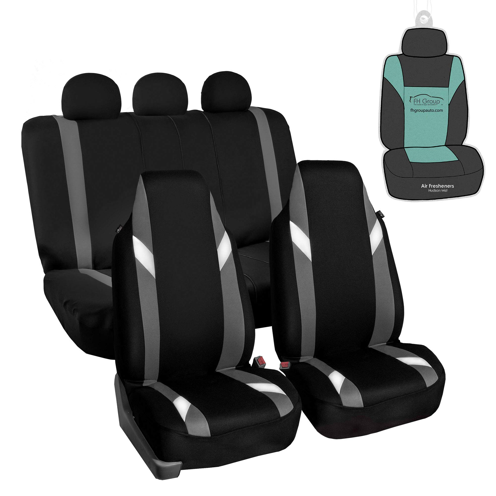 FH Group Supreme Modernistic Airbag Compatible Universal Fit Gray Black Car Seat Covers Set - Full 1-Piece Front & Split Bench Rear Seat Covers for SUV, Sedan - Perfect for Road Trips, Daily Commute & Interior Protection