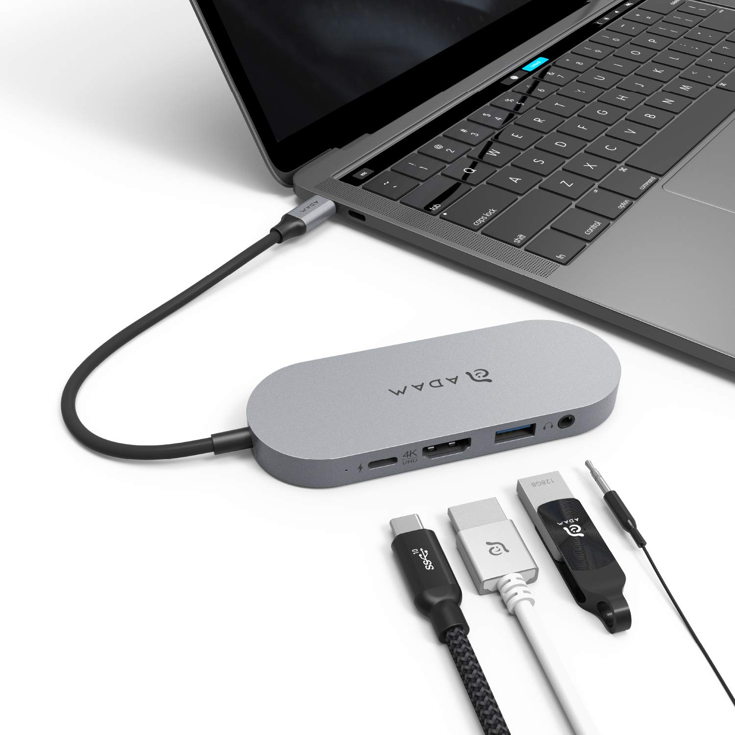 ADAM elements USB-C Hub with 960GB SSD Storage - 60W Power Delivery, 4K30Hz HDMI, USB-A 3.1, 3.5mm Audio - Compatible with MacBook Pro & iPad Pro - Perfect for Work, Travel & Home Office Use