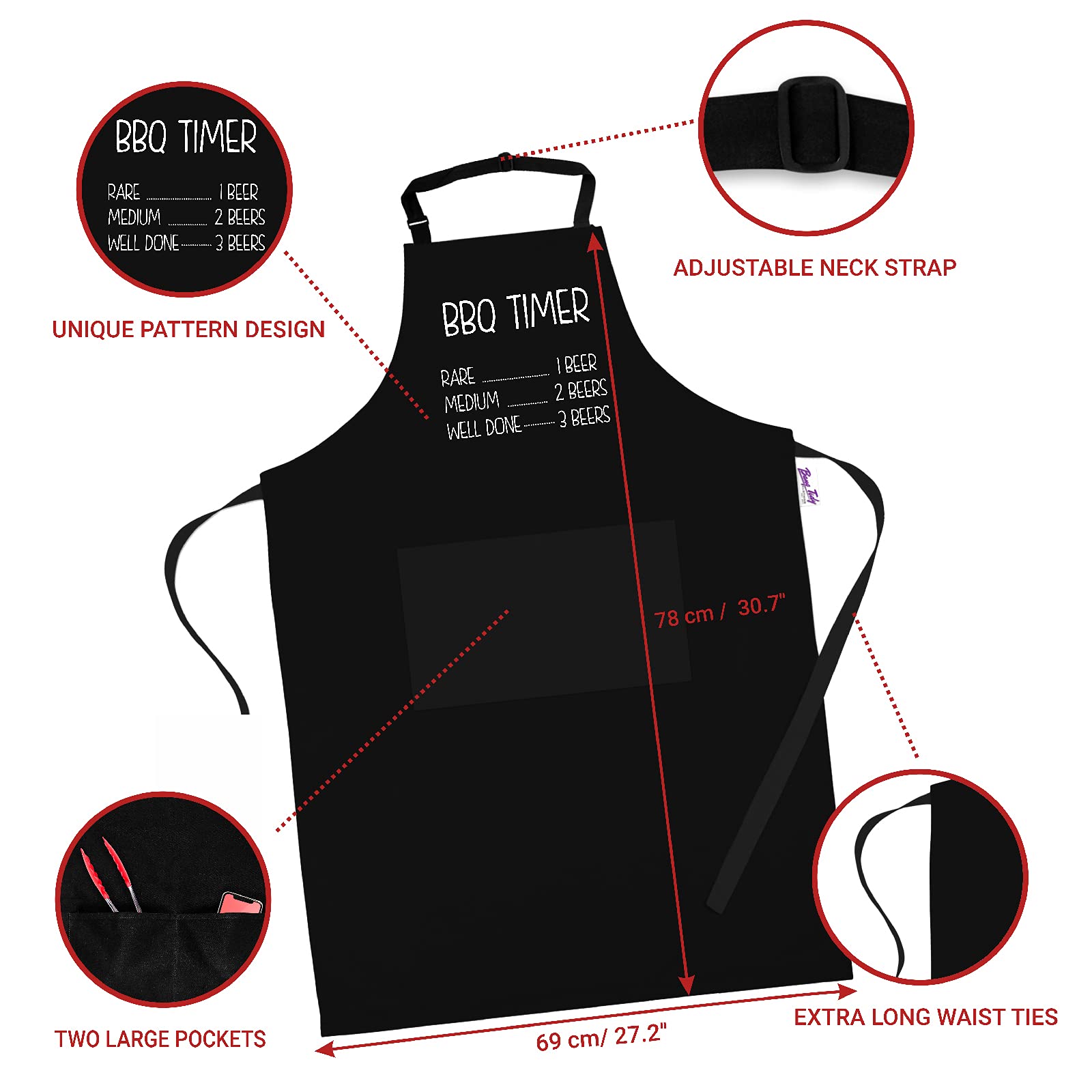 Funny BBQ Aprons for Men - Durable & Adjustable Grilling Apron with Pocket - Perfect Gift for BBQ Lovers, Outdoor Cooking & Backyard Parties