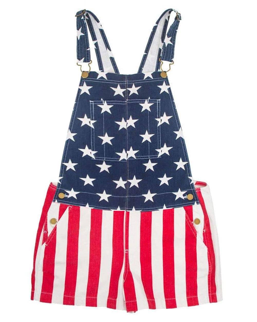 **American Flag Denim Bib Overalls for Men & Women - Patriotic Shorts Romper for Independence Day, BBQ, Festivals & Casual Wear**