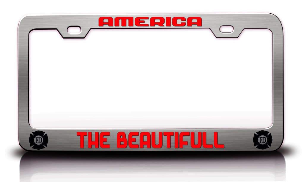 American The Beautiful Steel Metal License Plate Frame - Rustproof & Durable Car Accessory for USA Vehicles - Perfect for Road Trips & Patriotic Car Decoration