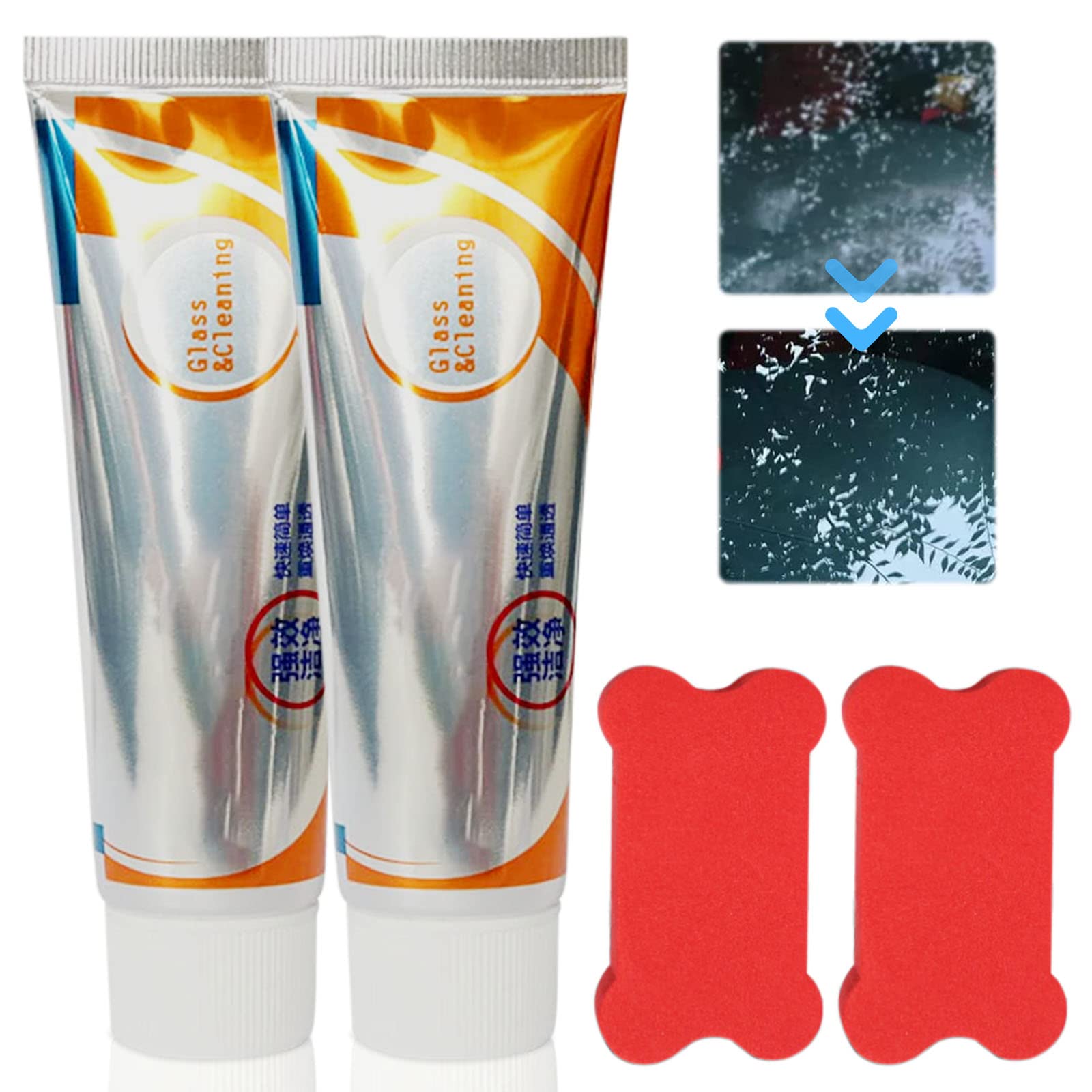 **2PCS Glass Oil Film Remover Paste - Auto Car Windshield & Window Cleaner for Polishing & Removing Stubborn Oil Stains - Works on Mirrors, Shower Doors & Vehicle Glass - Perfect for Car Detailing & Home Cleaning**