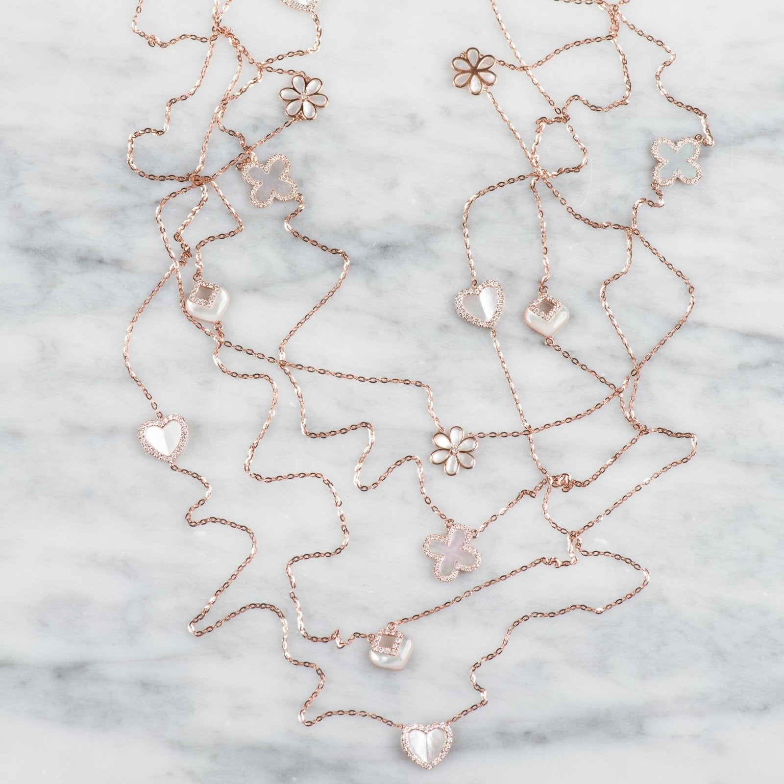 14K Rose Gold Mother of Pearl and Diamond Cutout Station Necklace - Elegant Layering Piece for Women, Perfect for Weddings, Anniversaries & Special Occasions