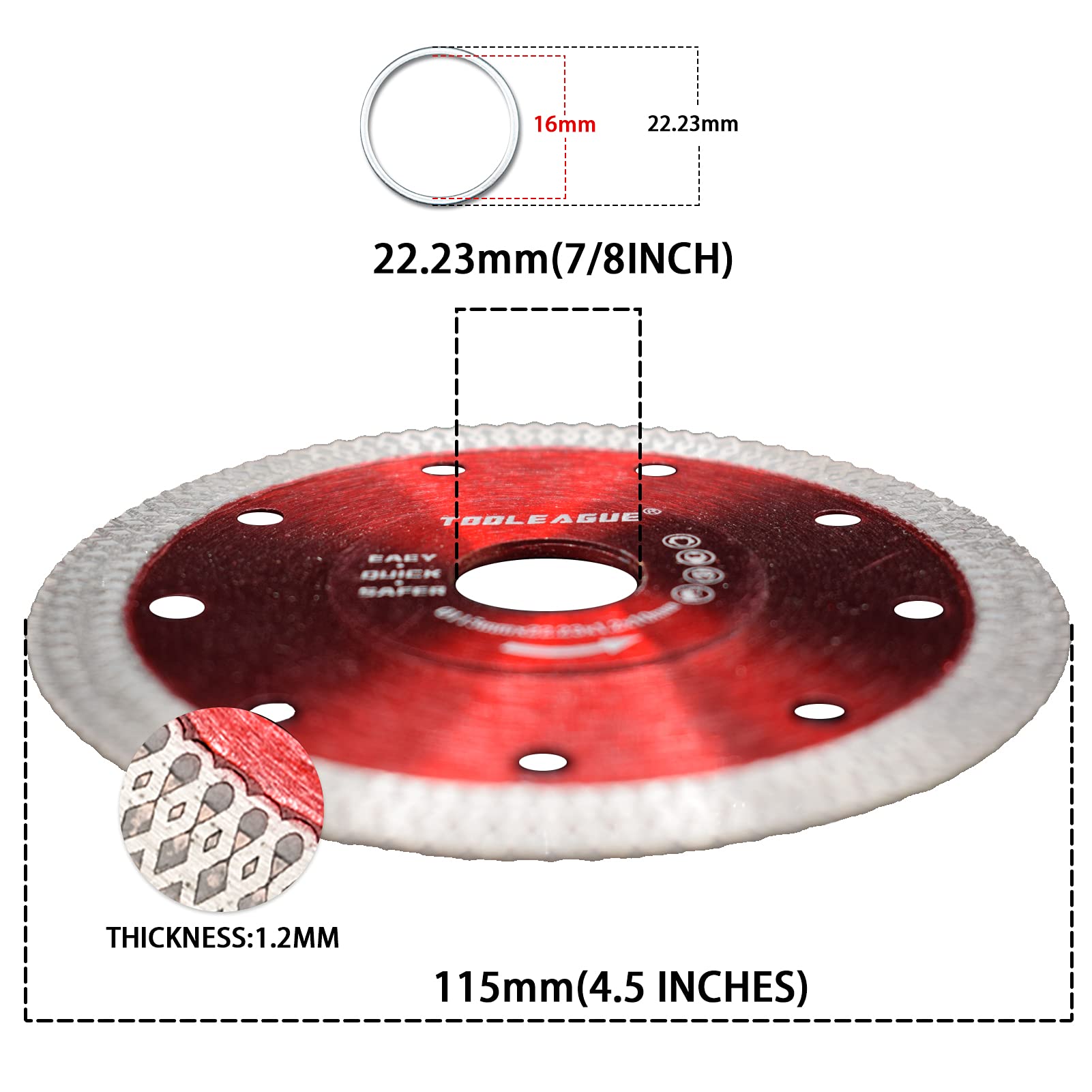 TOOLEAGUE 4-1/2 Inch Diamond Saw Blade - Super Thin Tile Cutting Wheel for Porcelain, Granite & Marble (5 Pack) - Perfect for DIY Home Renovation, Tile Installation & Stone Fabrication Projects