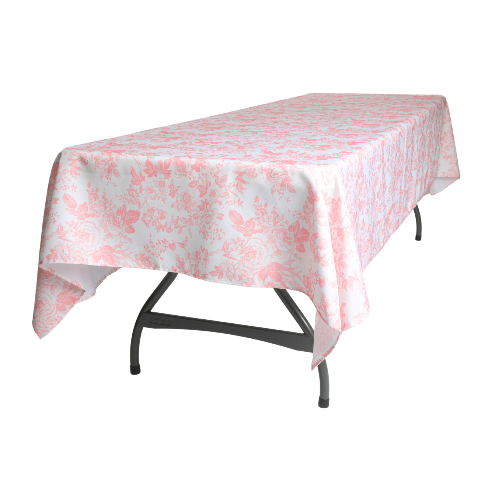 French Toile 60x120 Inch Rectangular Tablecloth Coral - Elegant Dining Table Cover for Parties, Weddings & Home Decor