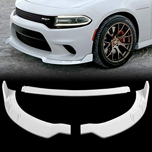 3PCS Front Bumper Lip Kit for 2015-2021 Dodge Charger | RA-Style Splitter Trim Protection Spoiler | Air Dam Chin Diffuser (Painted White) | Enhances Aerodynamics & Street Racing Style