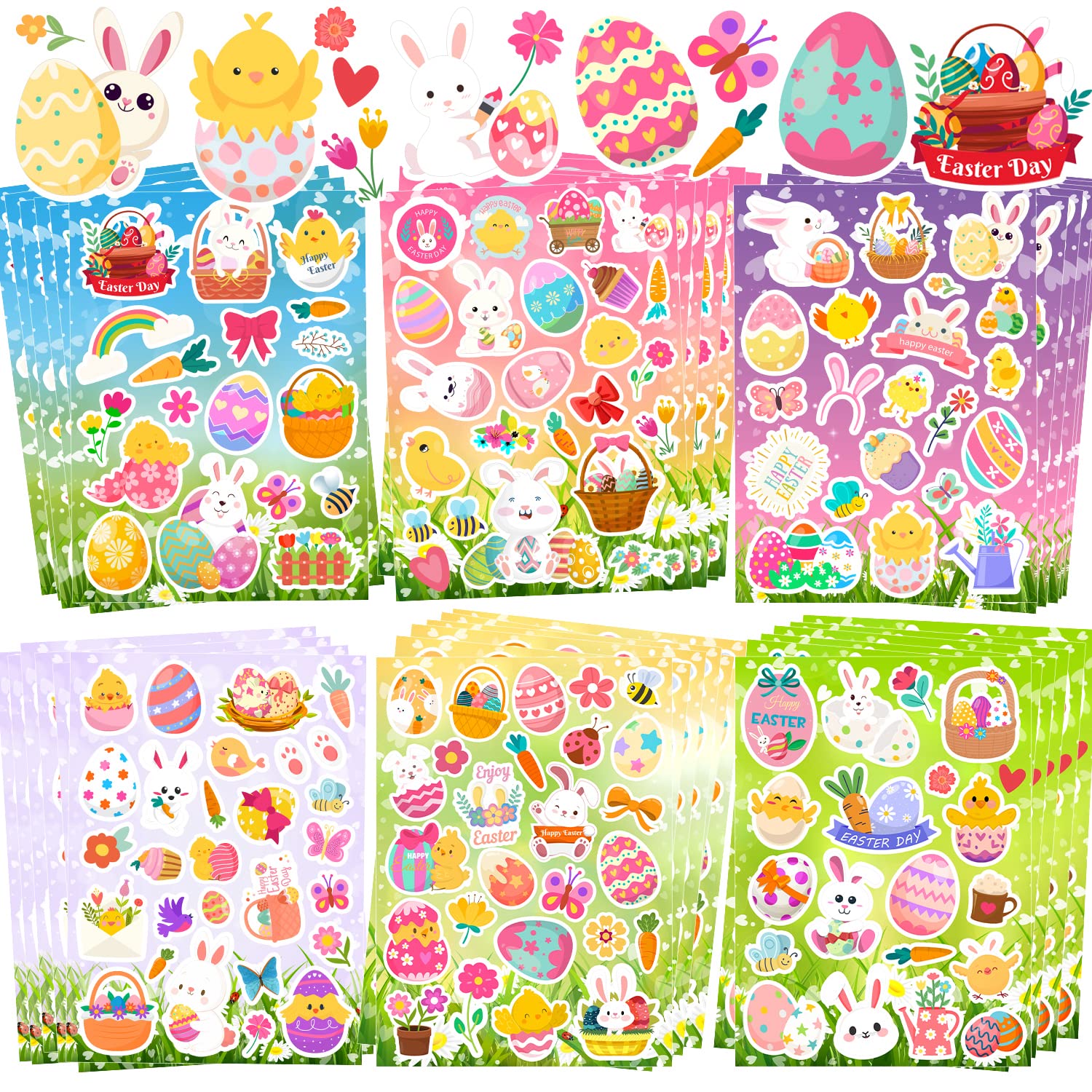 36 Sheets Easter Stickers for Kids - Bunny & Egg Decorations, Easter Party Favors, Basket Stuffers & Goodie Bag Fillers - Perfect for Easter Egg Decorating, Crafts, and Holiday Celebrations