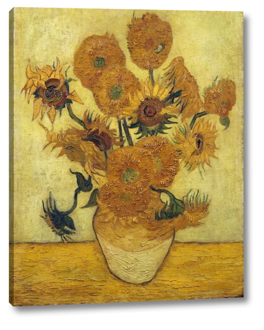 Vincent Van Gogh Vase with Fifteen Sunflowers 1889 - 19x24 Inch Gallery Wrapped Canvas Wall Art Print - Ready to Hang - Perfect for Living Room, Bedroom & Office Decor