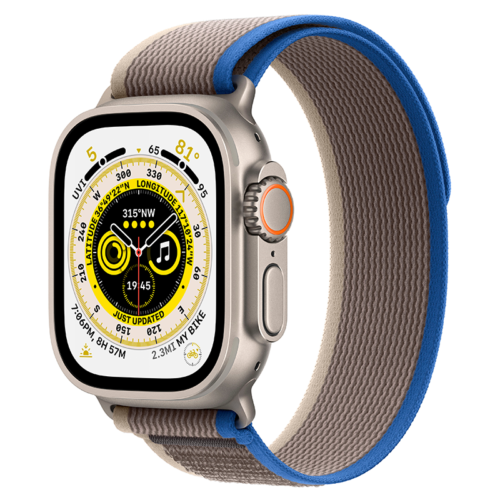 Apple Watch Ultra 49mm GPS + Cellular Titanium Case with Blue Gray Trail Loop Band - MQF33LL/A - Perfect for Outdoor Adventures, Fitness Tracking & Daily Wear