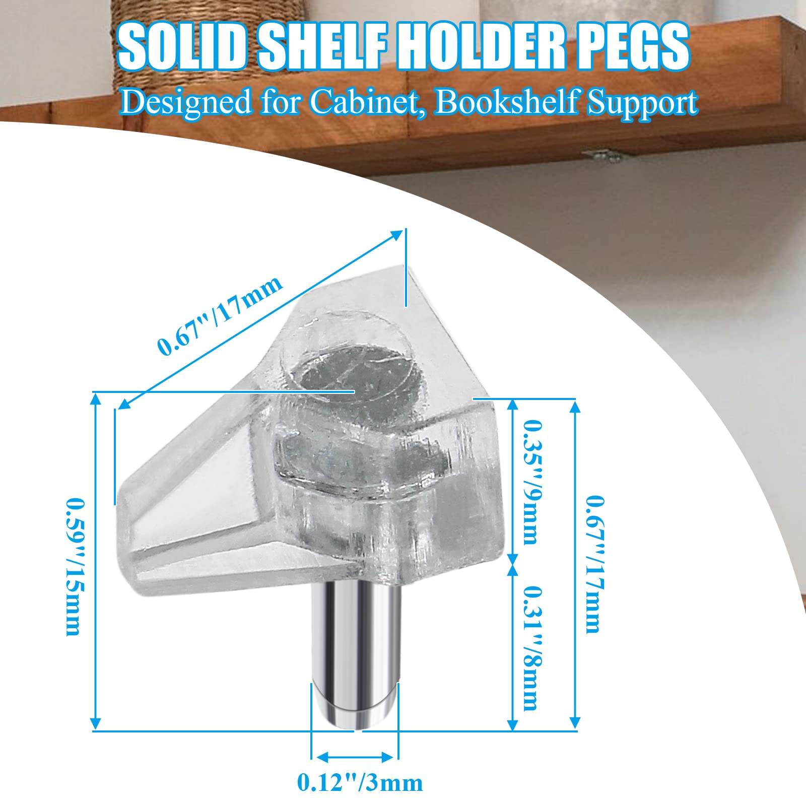 30pcs 1/8 Inch (3mm) Clear Plastic Shelf Support Pegs - Cabinet Shelf Pins, Furniture Shelf Supports for Closet, Kitchen & Bookshelves - Easy Installation & Space Saving Organizer