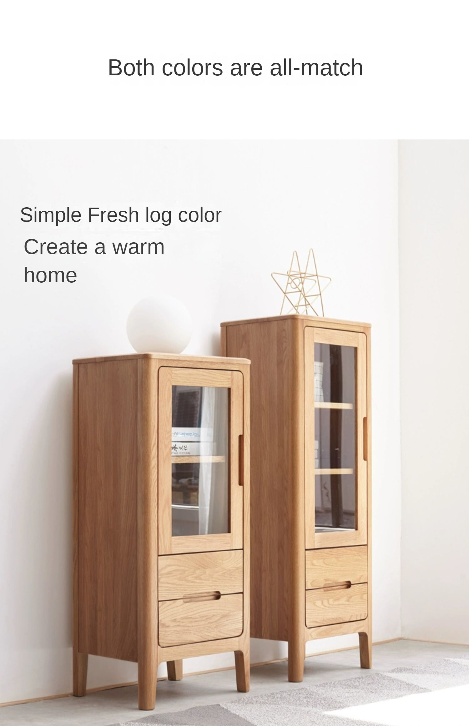 Solid Oak Wood Side Cabinet - Rustic Home Storage Organizer for Living Room, Bedroom, or Entryway