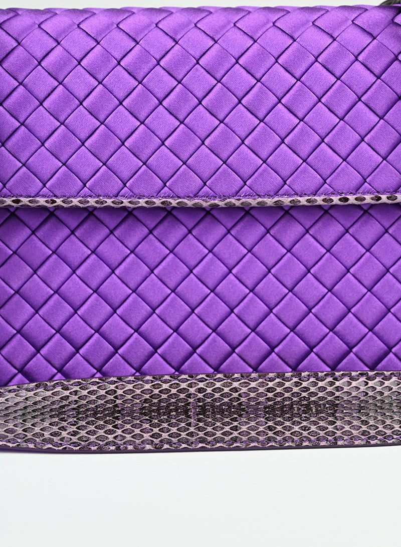 Bottega Veneta Purple Satin Handbag for Women | Luxury Designer Shoulder Bag | Perfect for Evening Parties, Weddings & Special Occasions