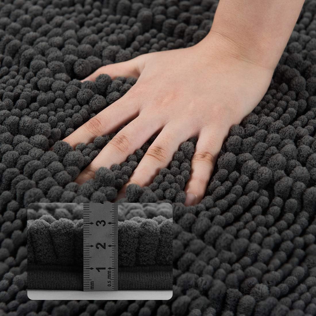Premium Chenille Bathroom Rug - Ultra Soft & Absorbent Bath Mat, Machine Washable, Non-Slip Shower Rug for Tub & Bathroom (Grey, 27.5x47 Inches) - Perfect for Bathroom Safety & Comfort, Luxury Spa Experience at Home