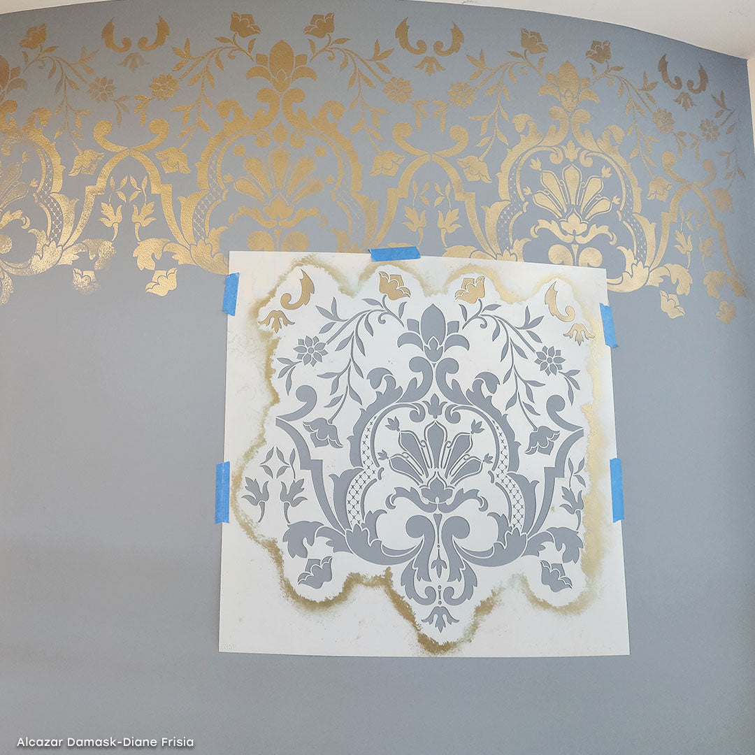 Alcazar Lace Damask Wall Stencil - Reusable DIY Painting Template for Home Decor, Bedroom, Living Room & Nursery Wall Art Projects