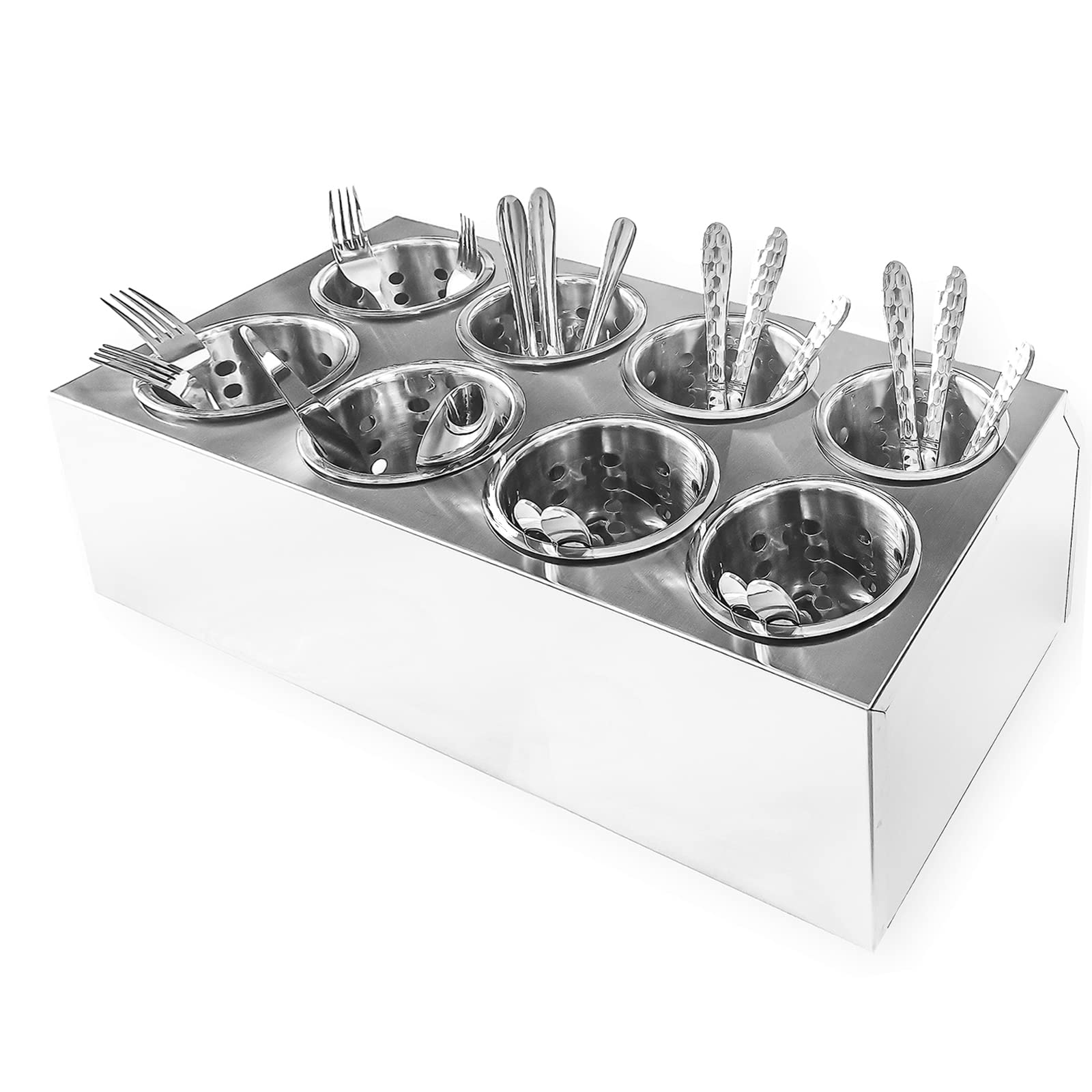 8-Hole Stainless Steel Flatware Organizer - Kitchen Utensil Holder & Silverware Caddy for Dining Table, Restaurant, and Home Organization