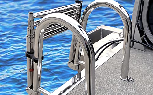 **4 Step Pontoon Boat Ladder - 316 Stainless Steel Folding Telescoping Ladder with Wide Steps & Safe Handrails - Heavy Duty Swim Deck & Dock Ladder for Rear Entry Inboard Boats - Perfect for Swimming, Boarding & Water Sports**