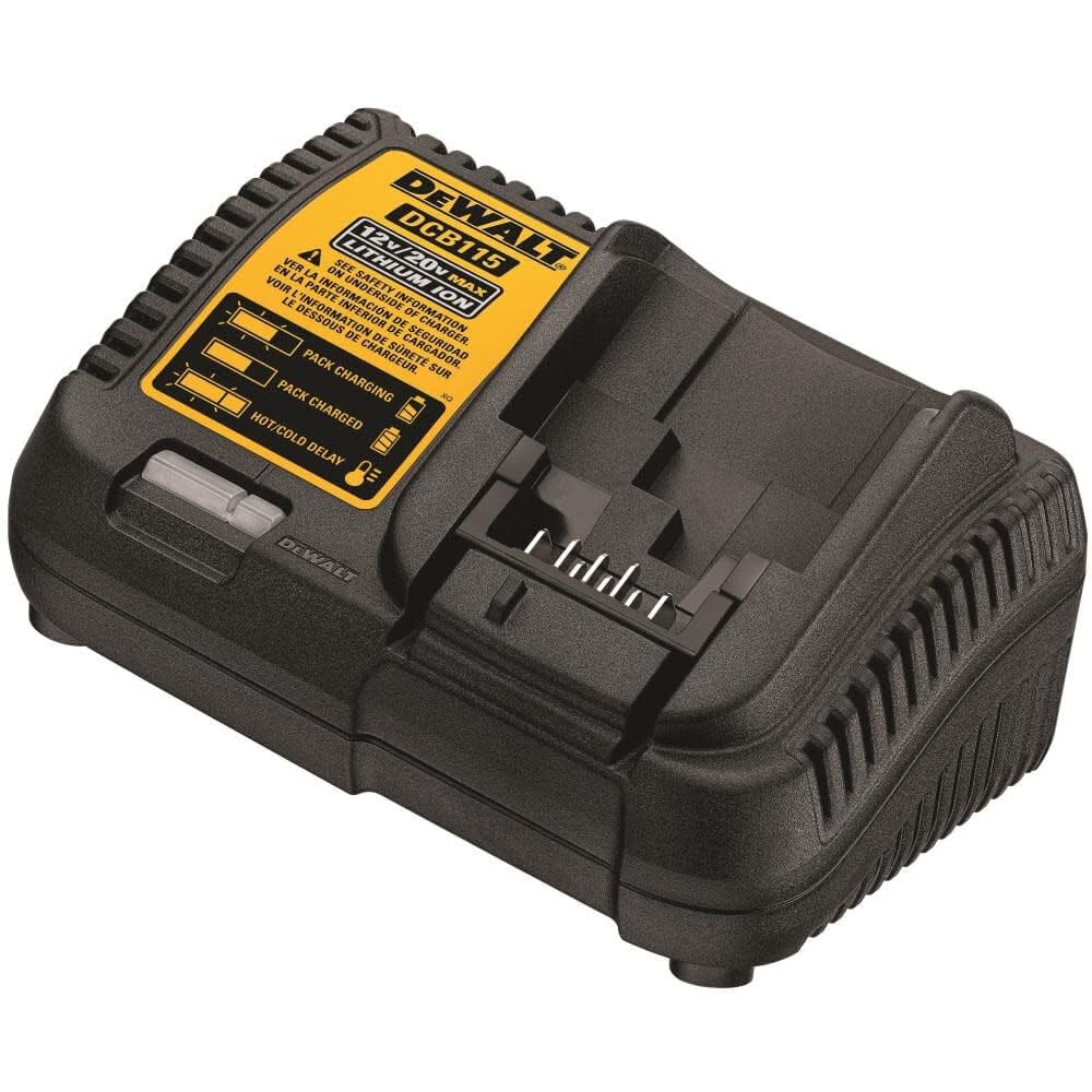 DEWALT 20V MAX* Lithium-Ion Battery Charger (DCB115) - Fast Charging for Power Tools, Compatible with All 20V MAX Batteries - Perfect for Construction Sites, DIY Projects & Home Repairs