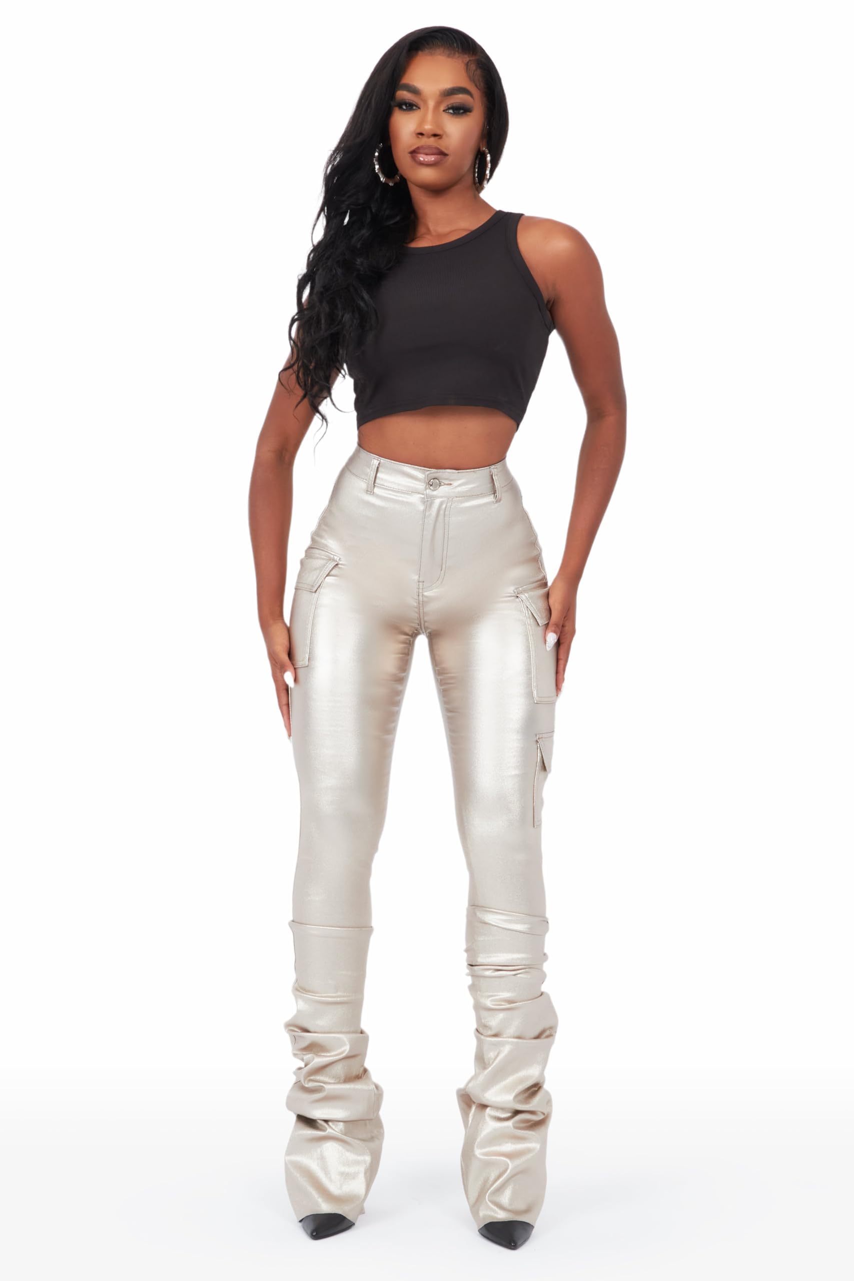 Women's Vixen Cargo Super Stacked Jeans - High Waisted Distressed Denim Pants for Casual Streetwear & Outdoor Adventures