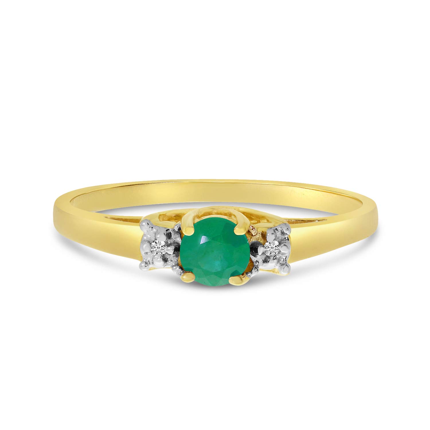 14K Yellow Gold Round Emerald and Diamond Ring for Women - Elegant Engagement, Wedding, Anniversary Gift - Perfect for Special Occasions