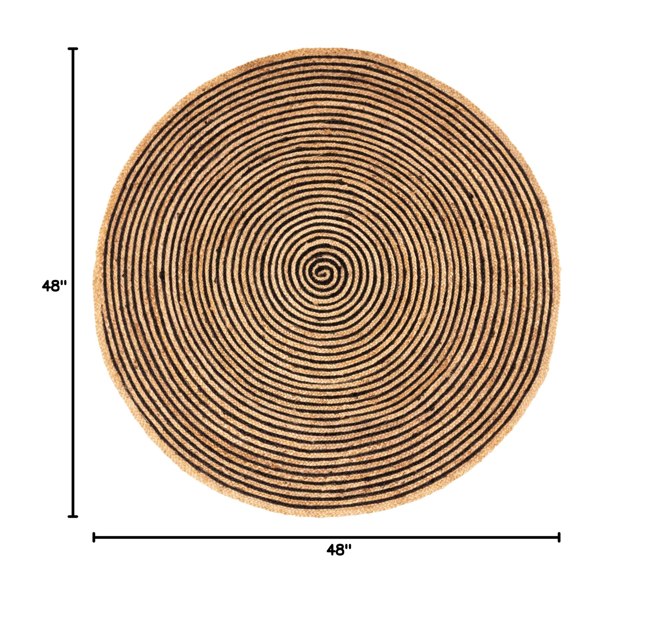 Premium Handwoven Braided Jute Area Rug - Modern Farmhouse Round Floor Mat for Living Room, Dining Room, Bedroom, Office & Kitchen Decor - 4' Black Indoor Rug - Perfect for Cozy Home, Apartment and Dorm Room Style Upgrade