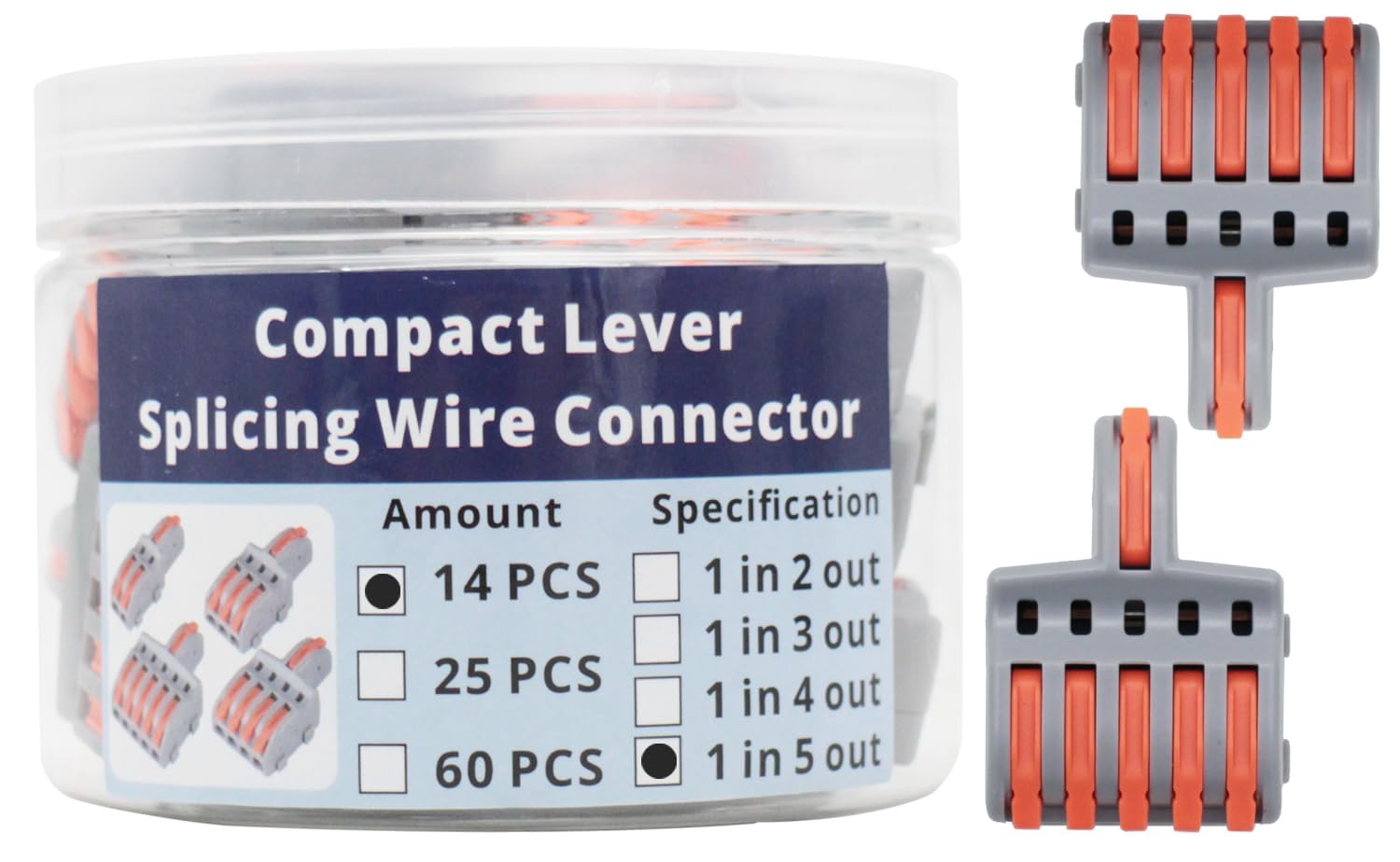 14 Pcs Compact Lever Splicing Wire Connectors Kit - 1 in 5 Out DIY Push-in Terminal Block for Home Electrical Wiring, Automotive Repairs & DIY Projects