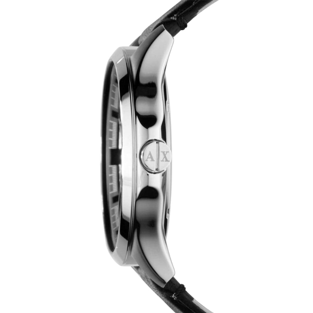 ARMANI EXCHANGE AX2101 Men's Analog Quartz Watch - Stainless Steel Case with Black Leather Strap - Silver Dial for Business & Casual Wear