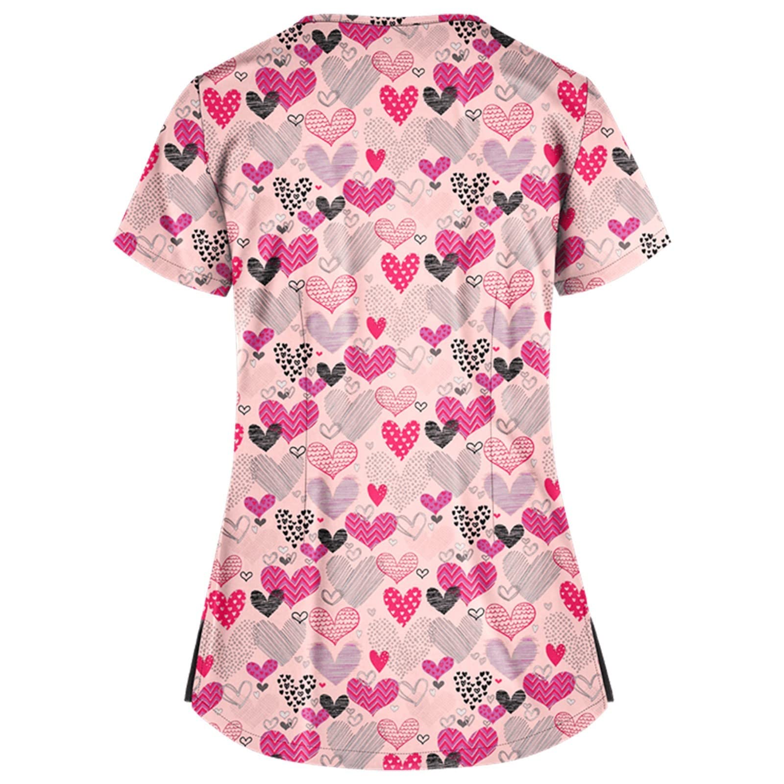 Women's Short Sleeve V-Neck Printed Scrub Top with Pockets - Comfortable Nursing Uniform & Medical Shirt for Healthcare Workers | Perfect for Hospitals, Clinics and Nursing Shifts