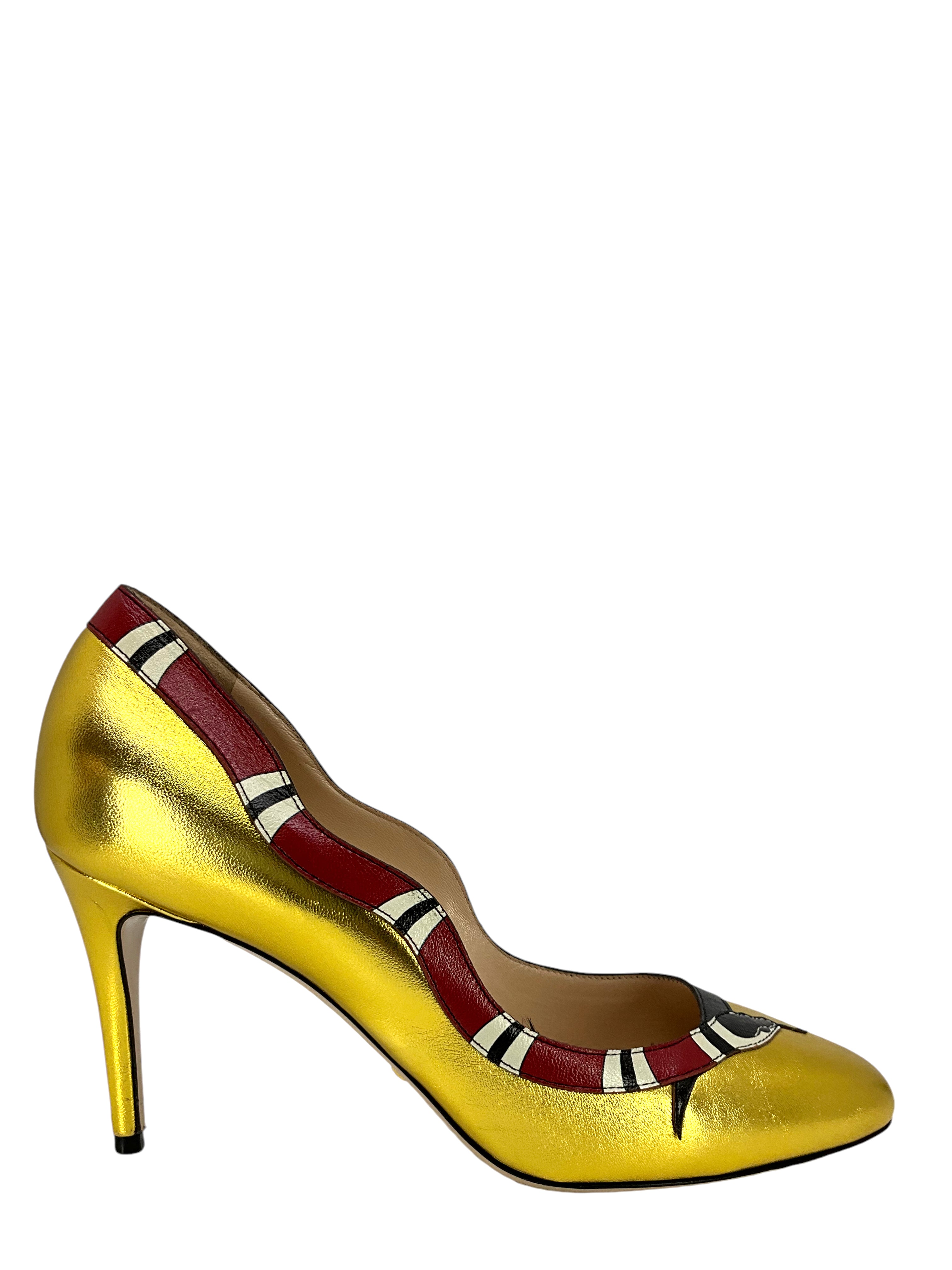 Gucci Metallic Leather Kingsnake Heels for Women - Size 8.5 US | Luxury Designer Pumps for Parties, Weddings & Evening Events