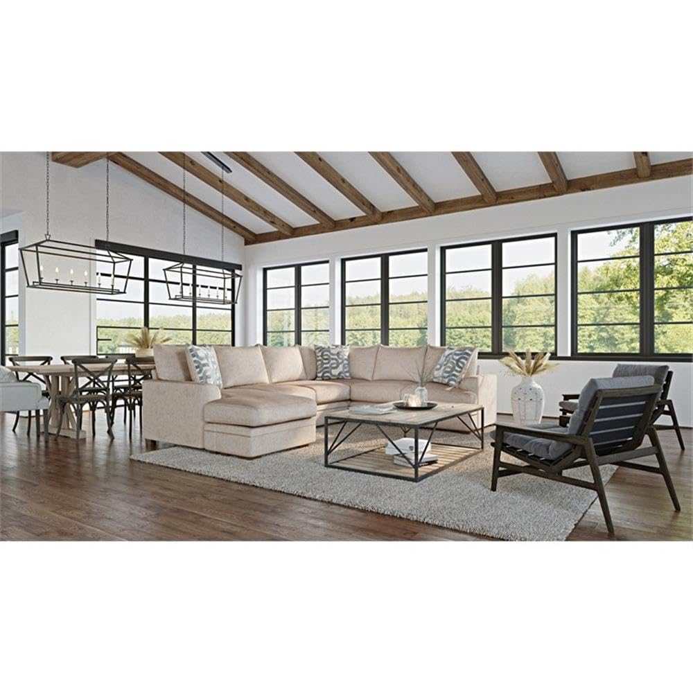 Franklin 2-Piece Cream Sectional Sofa with Decorative Accent Pillows - Perfect for Living Room, Family Room & Small Spaces