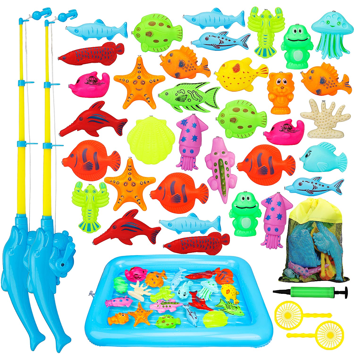 TOY Life Magnetic Fishing Game for Kids Ages 3-8 - 2 Toddler Fishing Poles with 10 Sea Animals - Educational Bath & Pool Toys for Indoor & Outdoor Play - Perfect Birthday Gift for Boys & Girls