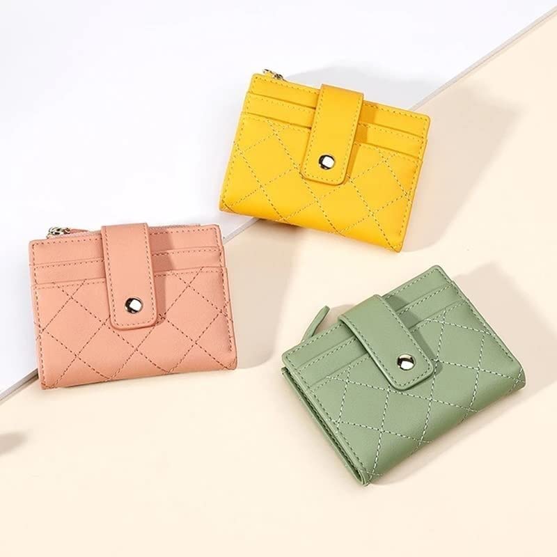 Genuine PU Leather Plaid Card Holder for Women - Stylish Zipper Wallet with Coin Pocket, School Girl Handbag Purse (11.5 x 9cm) - Perfect for School, Work & Everyday Use