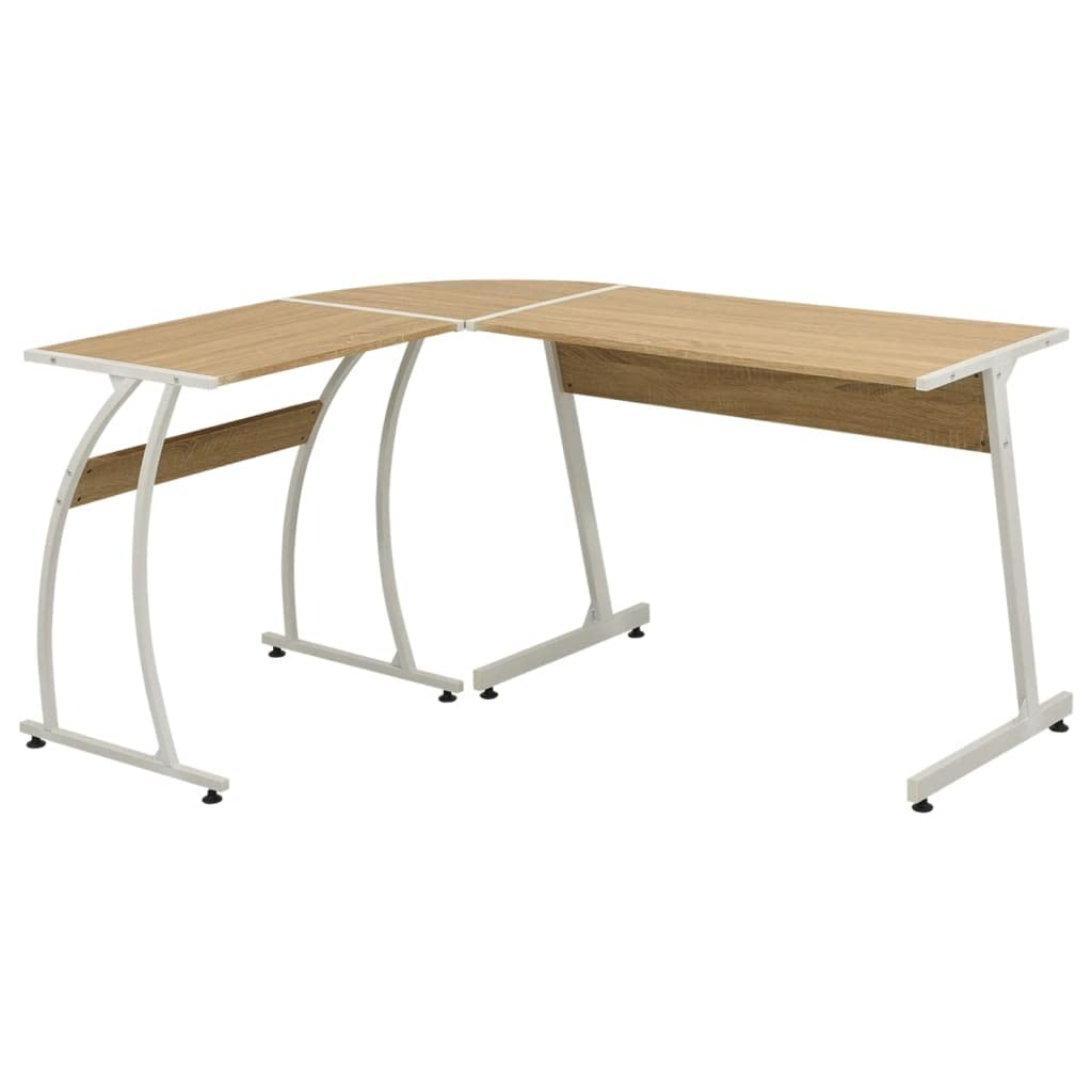 CHARMMA Corner Desk L-Shaped Computer Desk with Keyboard Tray - Solid Oak Wood Home Office Desk in Brown (18.8KG) - Perfect for Small Spaces, Gaming & Work from Home Setup