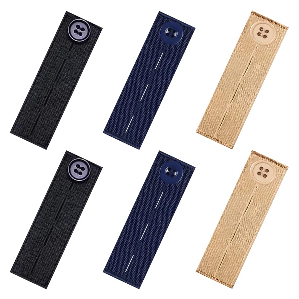 Elastic Waist Extenders for Pants - 8 Pack Adjustable Belt Extender for Women & Men - Works with Jeans, Dresses & Button Pants (Black, Blue, Khaki) - Perfect for Travel, Pregnancy & Weight Fluctuations