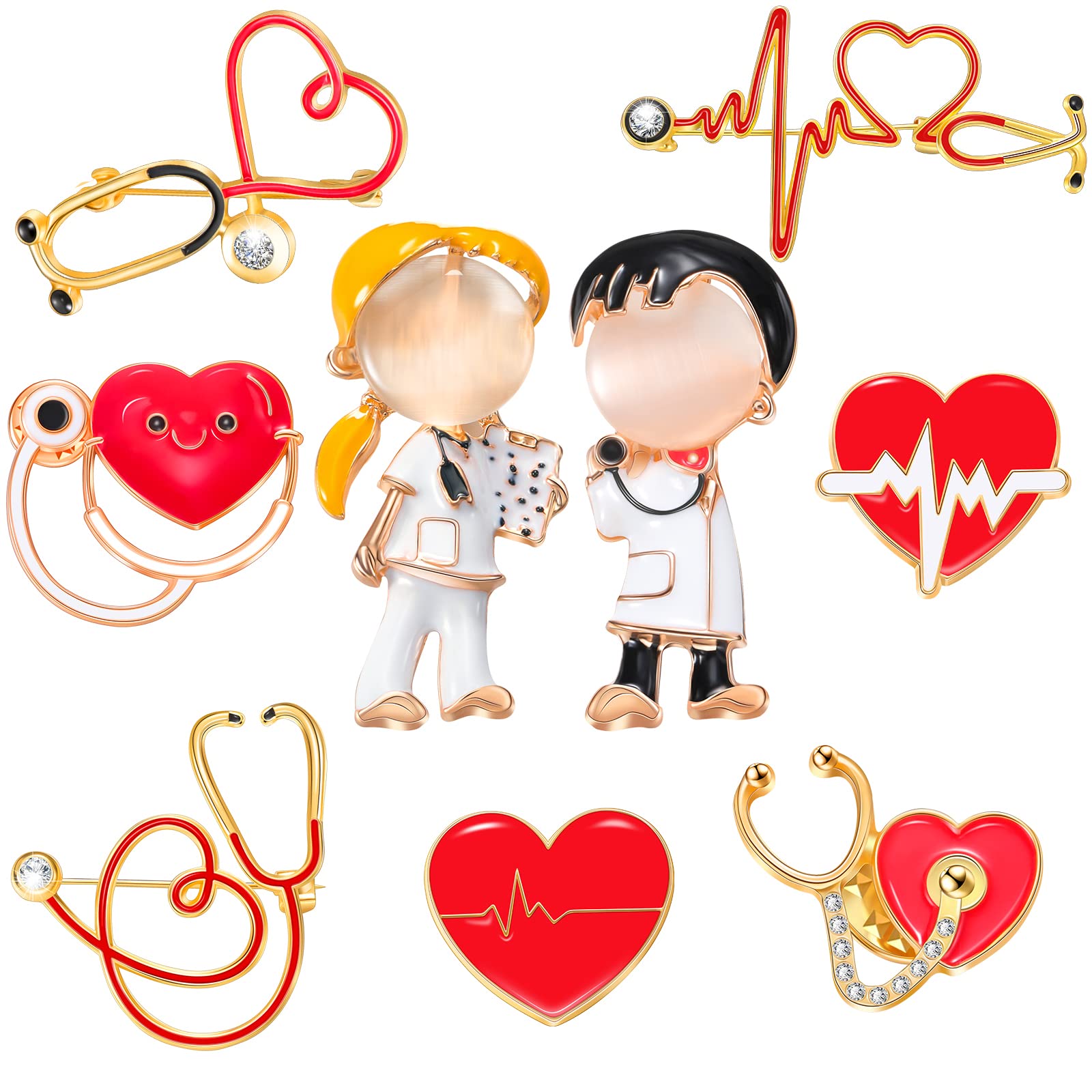 9 Pcs Medical Nurse Doctor Pins - Stethoscope Brooch Pins for Graduation Gifts, Nurse Jewelry for Medical Students & Professionals - Perfect for White Coats, Scrubs & Clinical Accessories (Cute Style)