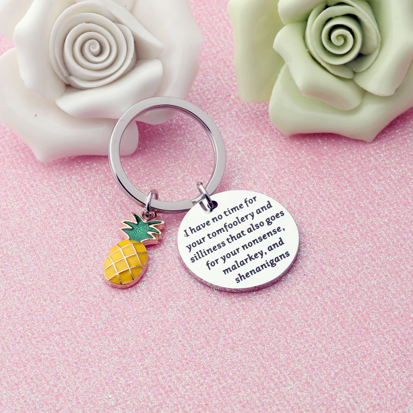FEELMEM Pineapple Keychain - Funny 'I Have No Time For Your Tomfoolery' LGBTQ+ Gift for TV Show Fans | Perfect for Pride Month, Birthday Gifts & LGBTQ+ Supporters