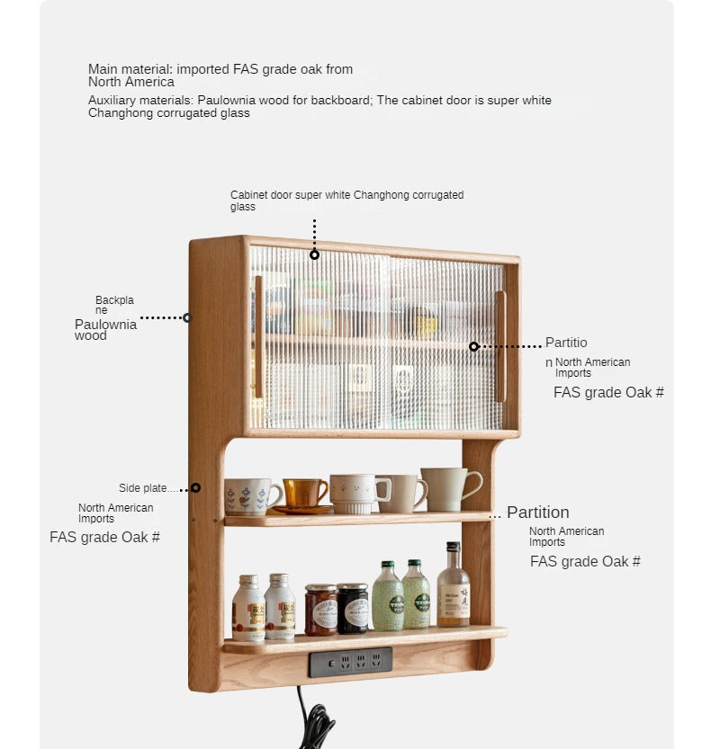Solid Oak & Cherry Wood Wall Mounted Suspended Cabinet - Rustic Floating Shelf for Kitchen, Bathroom, Living Room Storage & Decor