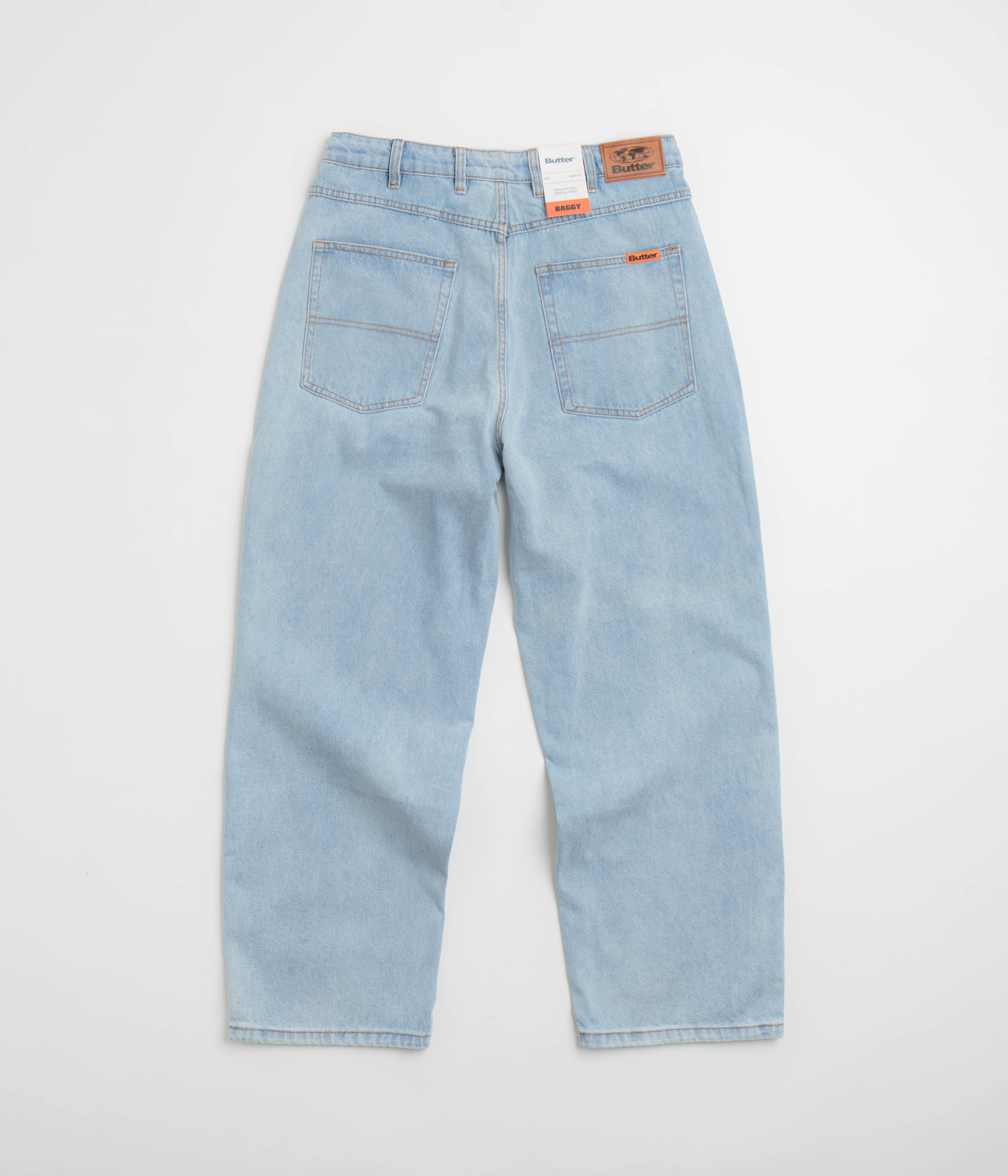 Butter Goods Baggy Denim Jeans for Men - Light Blue Wash Relaxed Fit Vintage Style | Perfect for Streetwear, Casual Outfits & Hip Hop Fashion