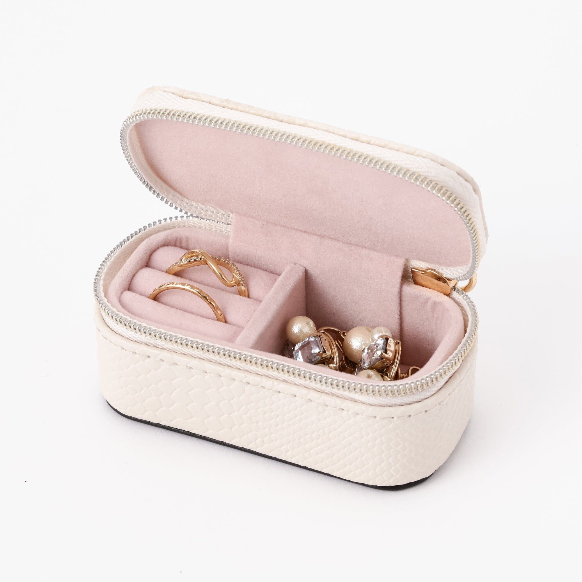 Flavia Mini Travel Jewelry Box - Compact Grey Jewelry Organizer for Necklaces, Rings & Earrings - Perfect for Vacation, Business Trips & Gifts