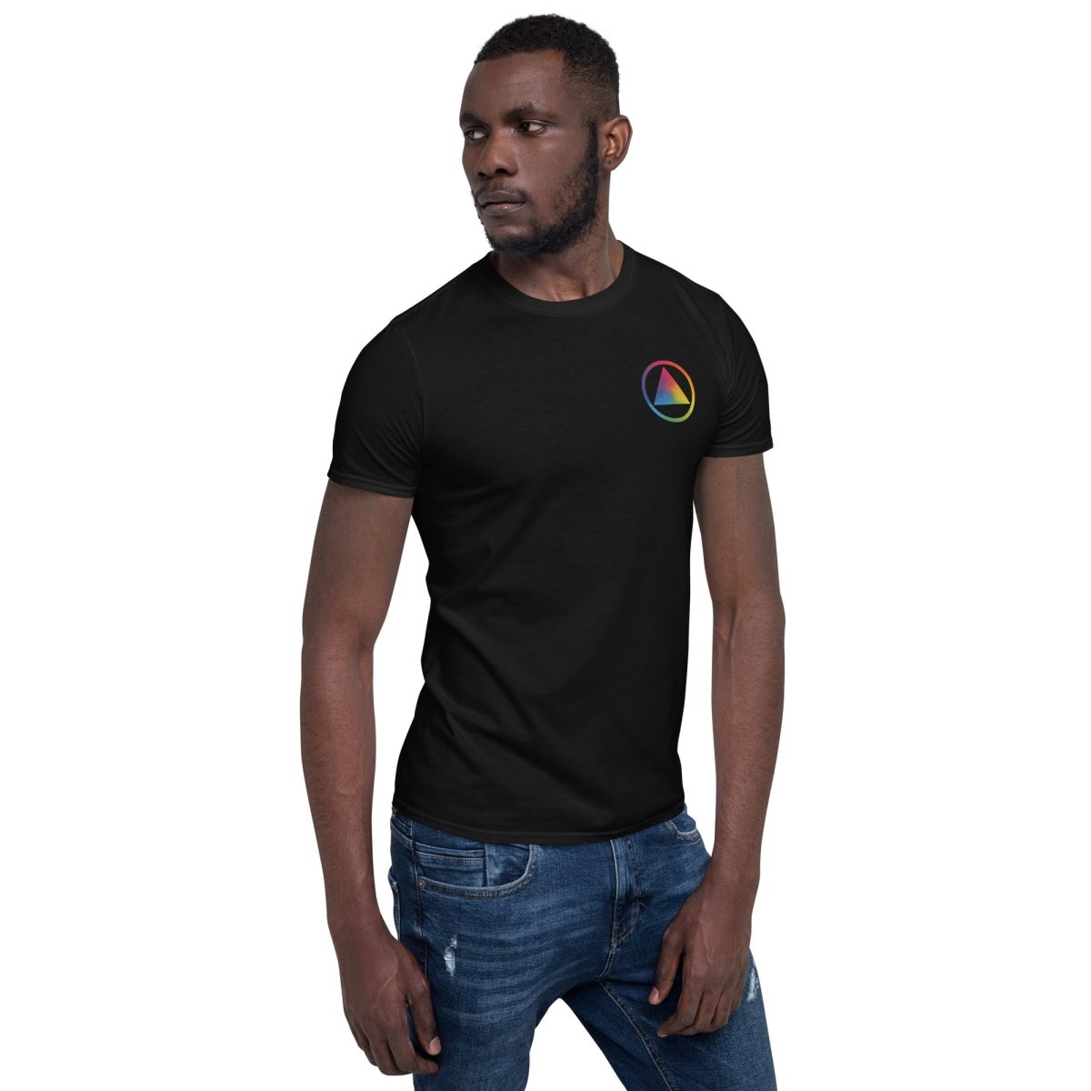 Rainbow Sobriety Symbol T-Shirt - Embroidered Chest & Back Design | Premium Cotton Tee for Recovery & Pride Events | Addiction Awareness Apparel