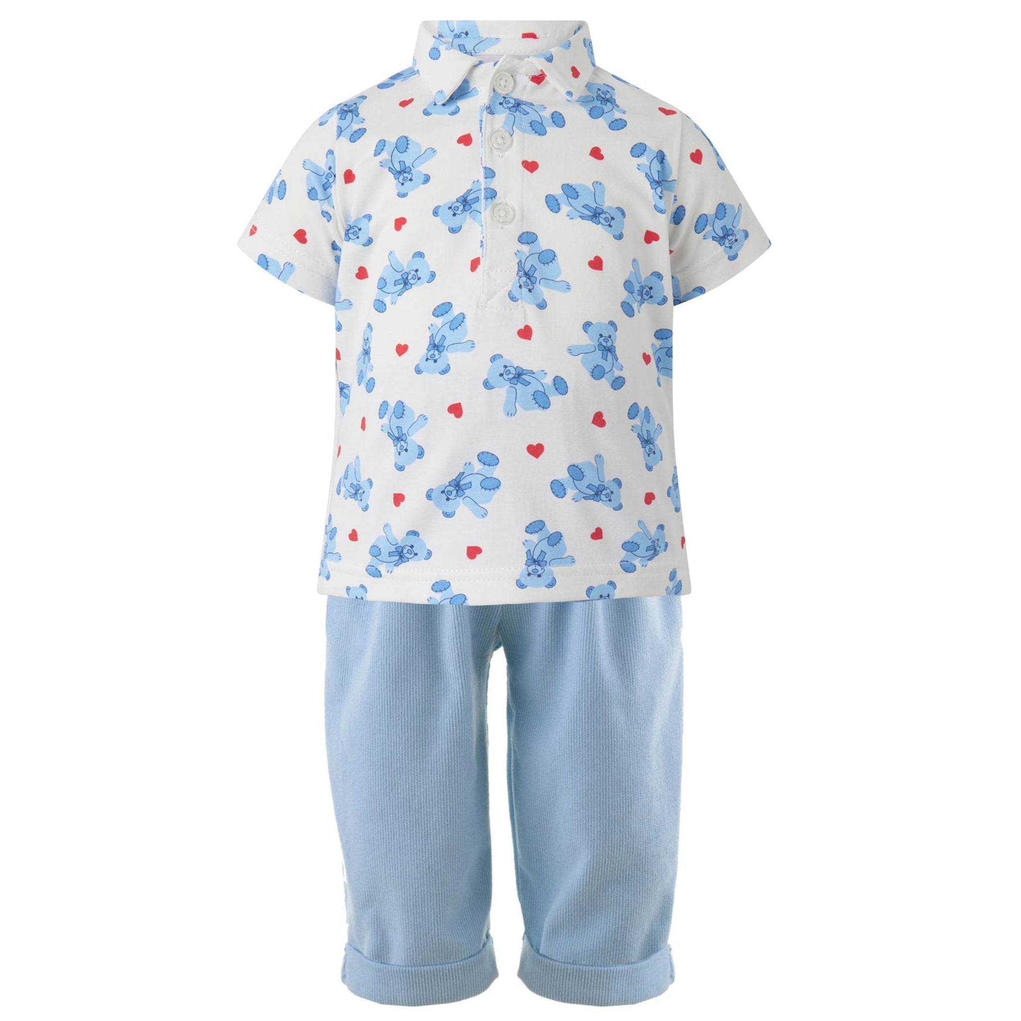 Bear Hearts Men's Polo Shirt & Pull-On Trousers Set - Comfortable Casual Outfit for Work, Golf & Everyday Wear